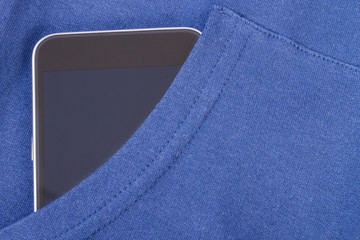 Mobile phone with blank screen in pocket sweatshirt, smartphone