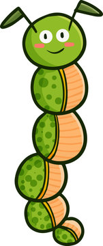Funny and cute rounded caterpillar character get high