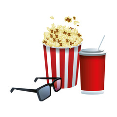 soda with pop corn bucket and 3d glasses