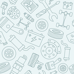 Car repair background - Vector seamless pattern of spare vehicle parts for graphic design