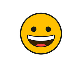 Emoticon. Smiling with the upper white teeth face in flat style on white background