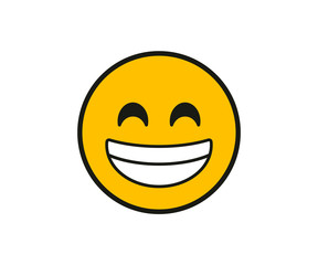 Smiling face with the white teeth in flat style on white background