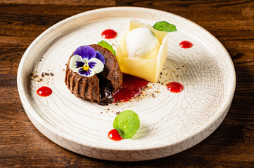 chocolate cake with ice cream