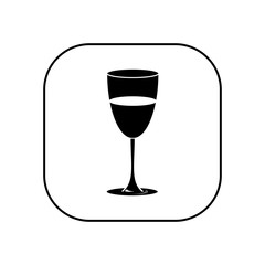 Glass of wine. Vector illustration in the form of a square black and white icon for websites.