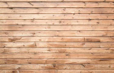Foto op Aluminium Houten muur gemaakt van grenen houten planken, platte achtergrondstructuur © evannovostro