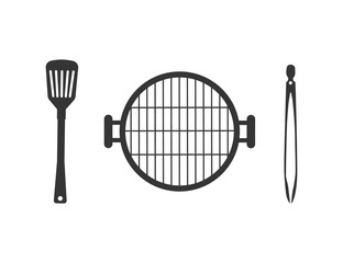 Barbecue tools vector in flat style, web icon isolated on white background, top view