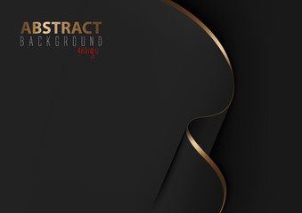 Black Abstract Background with Wavy Paper with Golden Border - Elegant Luxurious Graphic Illustration for Your Projects, Vector