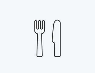 fork and knife web icon on white background, top view