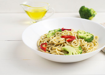 pasta with tomato sauce and basil