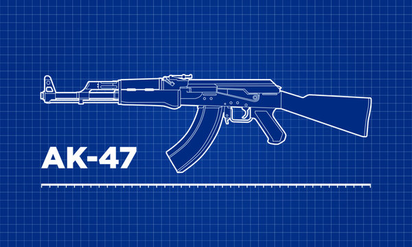 AK-47 Kalashnikov machine gun blueprint vector illustration.