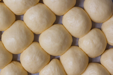 Fototapeta na wymiar Raw bread dough in a baking tray waiting for