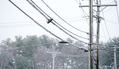 Icicle on power line in the frozen rain