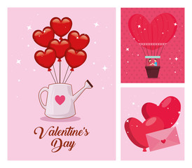 Obraz na płótnie Canvas set of happy valentines day cards with decoration
