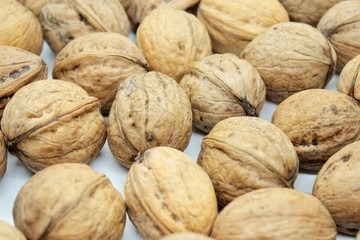 Walnuts located on a white background