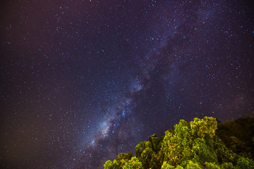 Beautiful and bright milky way long exposure starry night