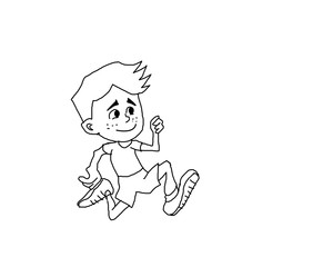 Drawing of happy running boy,outlined cartoon pattern for coloring book for kids ,sport ,