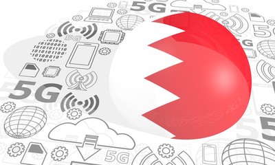 Mobile gadgets technology relative image. Circle frame with technology thin line icons. 5G Network Symbol. Flag of the Bahrain. 3D rendering