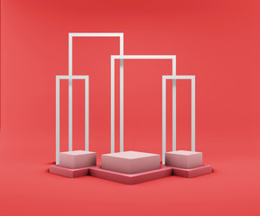 3d rendering podium background mock-up scene. Abstract geometry shape pastel color. Minimal geometric shape. Cosmetic background for product presentation.