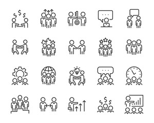 set of meeting icons, people, team, teamwork, business