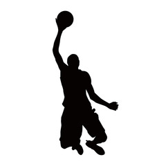 Basketball silhouette player vector. Players are holding ball. Basketball athlete slam dunking a ball.