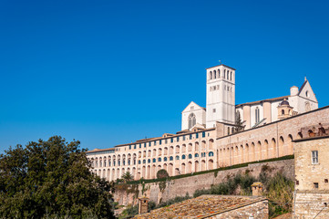 Fototapeta na wymiar Assisi, the city of peace, Italy. UNESCO World Heritage Site, the birthplace of Saint Francis. View of the lower and upper basilicas dedicated to the saint.