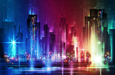 Fototapeta na wymiar Night city background in vivid colors