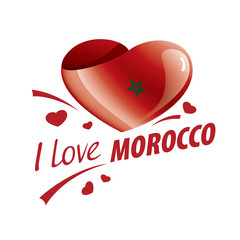 National flag of the Morocco in the shape of a heart and the inscription I love Morocco. Vector illustration