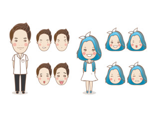 Set of Cute cartoon couple on white background