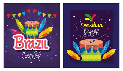 set of poster carnival brazil with decoration