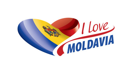National flag of the Moldova in the shape of a heart and the inscription I love Moldova. Vector illustration