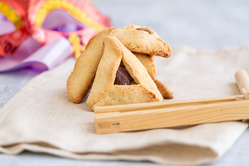 Jewish Hamantaschen homemade biscuits or cookies with chocolate