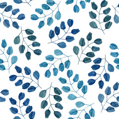 Watercolor seamless pattern with branches on a white background.
