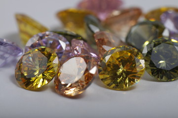 Close up shot of beautiful multi color crystal zirconia diamonds beads for jewelry 