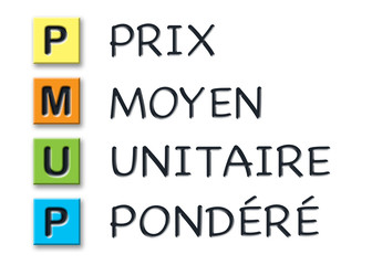 PMUP initials in colored 3d cubes with meaning in french language