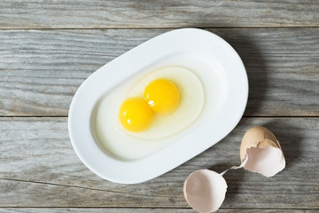 Twin or double egg yolk suggesting genetics or fertility concept