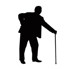 Old Man Using Cane Walking Stick Silhouette
