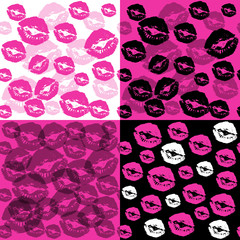 Raspberry kisses for Valentine's day on a white, black and pink background seamless pattern collection
