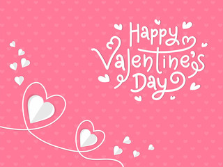 Happy Valentine's Day Font with Paper Hearts on Pink Background.
