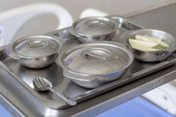 Thai Food with cover in a Tray in Hospital Culinary Organic Recipe for.Patients.