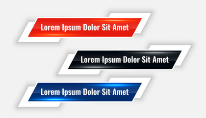 modern lower thirds banner set in three colors