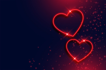 two neon red hearts background with text space