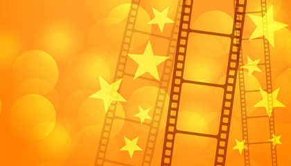 film reel strip with stars cinema background