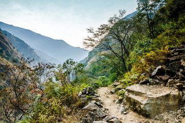 Fototapeta na wymiar Marshyangdi river valley. Annapurna circuit trek, Nepal.