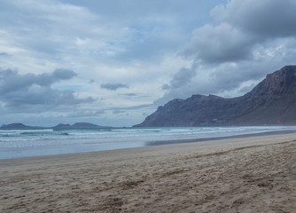 Beach  Caleta de Famara  on island Lanzarote.