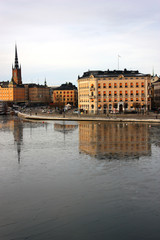 Riddarholmen/gamla stan i Stockholm på vintern
