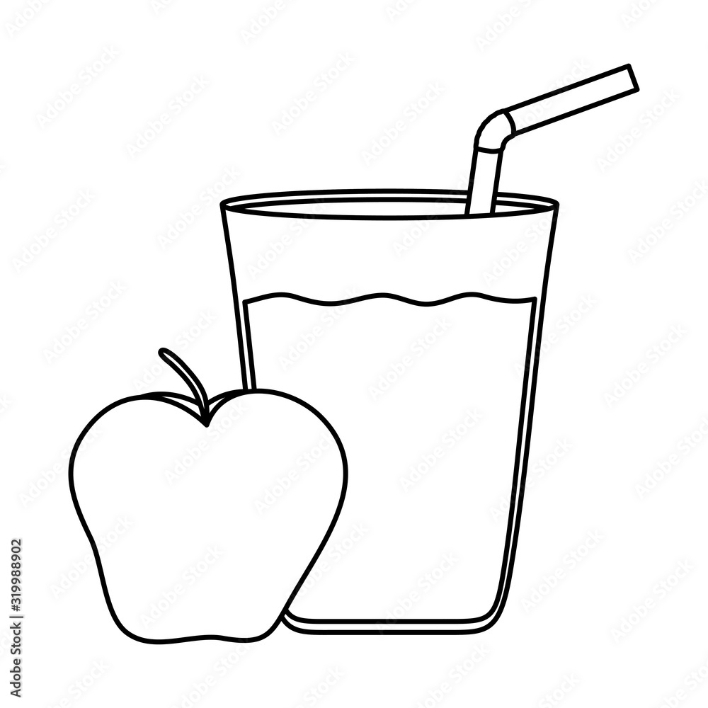 Sticker apple fresh fruit with juice glass