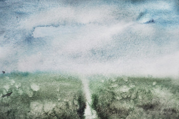 watercolor nature and landscape summer and sky 