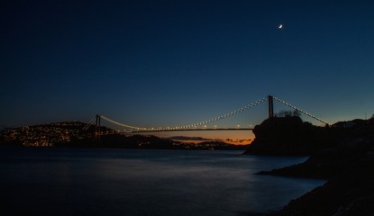 View Of Suspension Bridge At Night