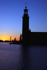 Stockholms stadshus i kv&auml;llsljus