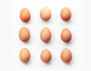 top view of group brown chicken eggs